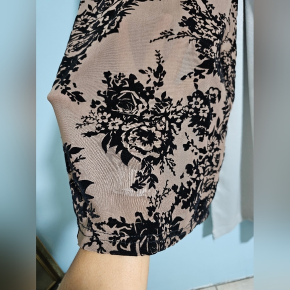 IRIS | Cocoa/Brown Sheer Floral Velvet Burnout Long Sleeve Dress - Picture 6 of 11